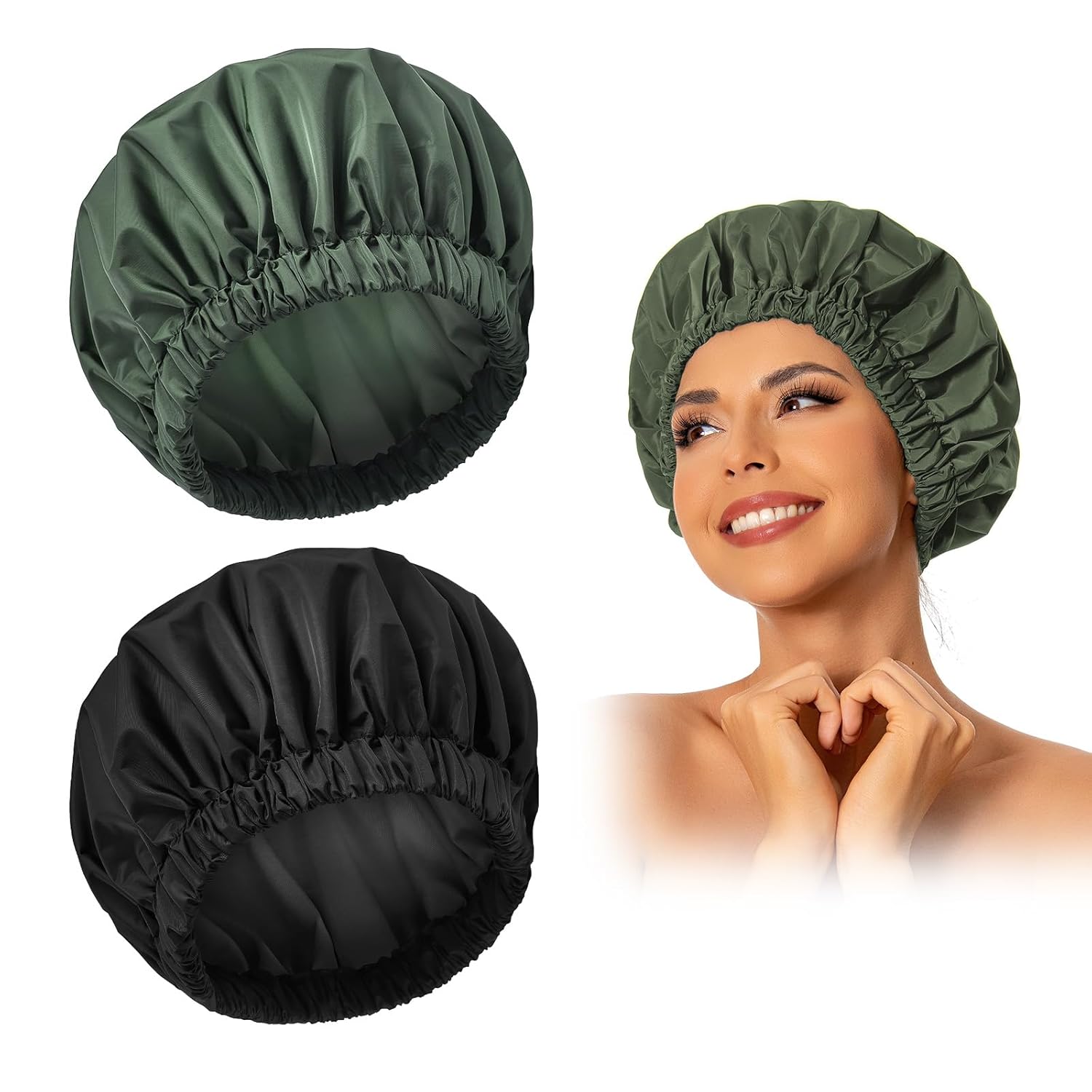Reusable Shower Cap for Women, Large Waterproof Shower Bonnet Washable Elastic Band Bath Hair Hat for Long Hair, Braids(Pink)
