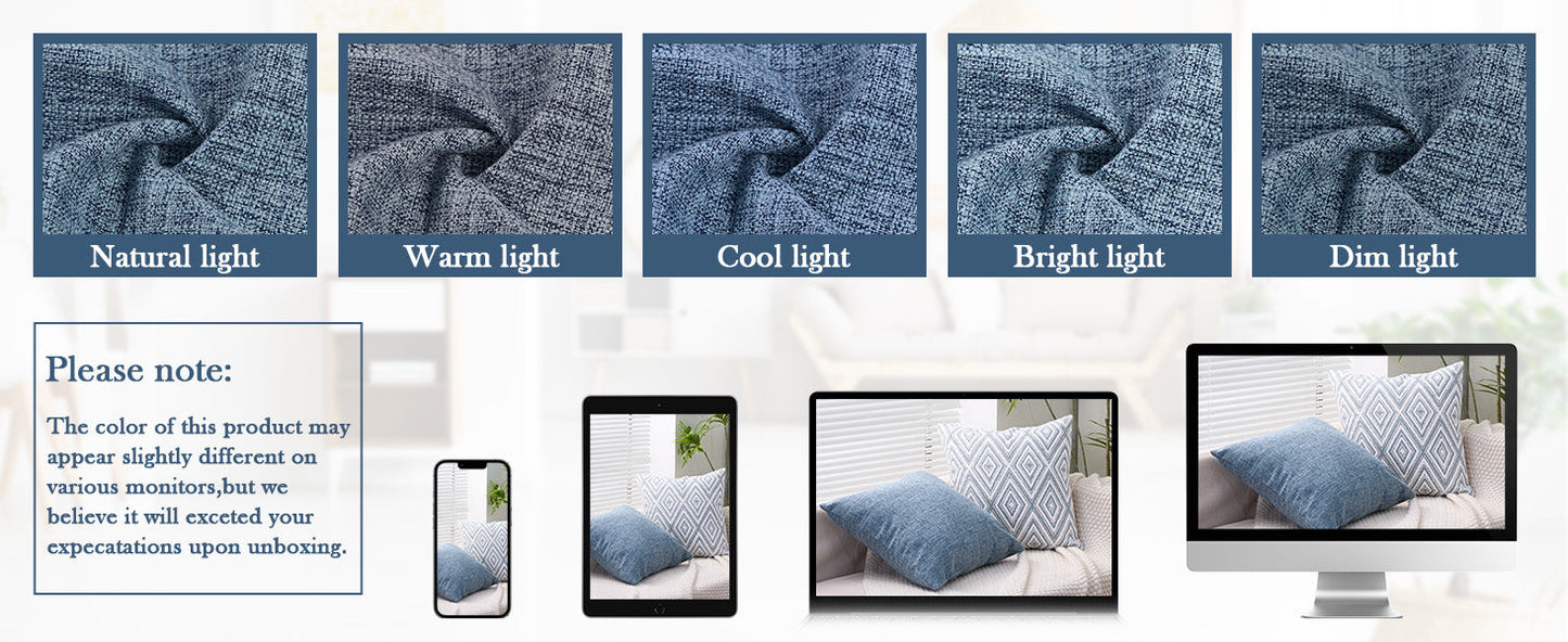 HPUK Decorative Throw Pillow Covers Set of 4 Square Couch Pillows Linen Cushion Cover for Couch Sofa Living Room, 18"x18" inches, Blue