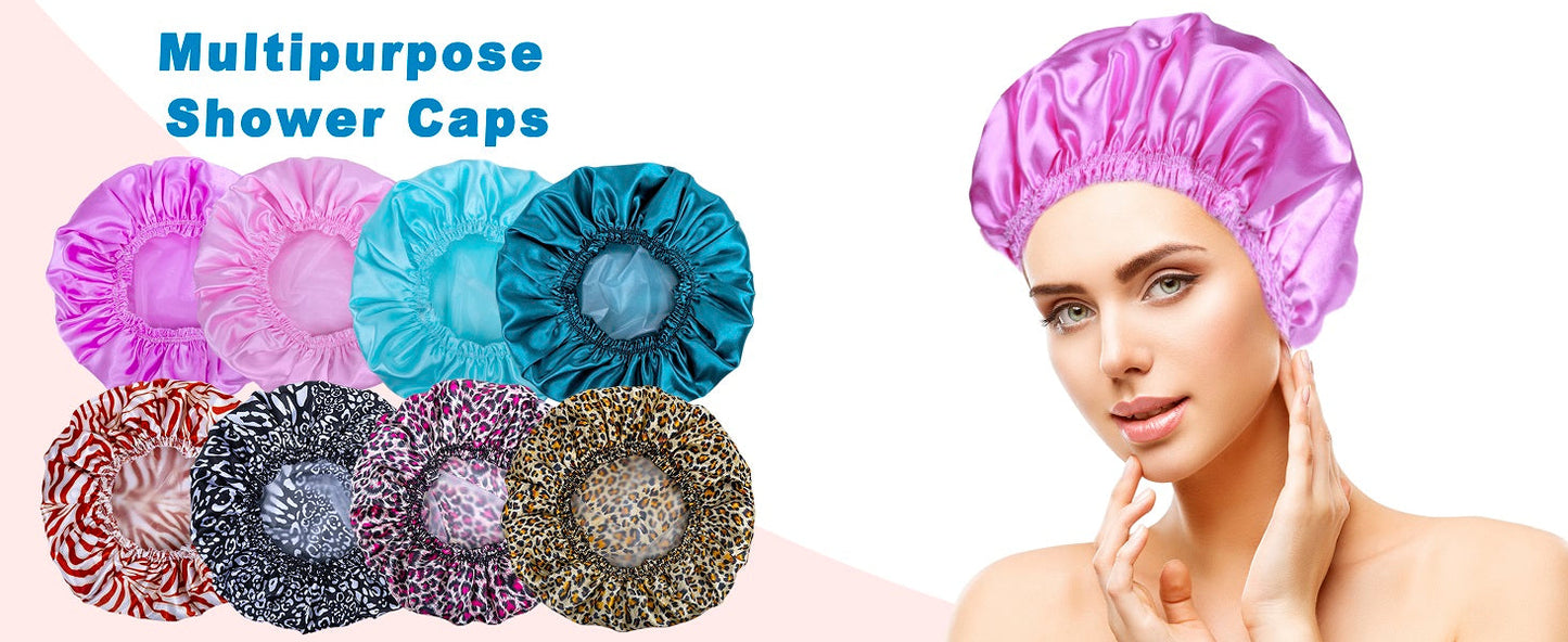 4 PCS Shower Caps for Women, Elastic and Reusable Bath Caps, Double Waterproof Layers Shower Cap, Bathing Shower Caps, Environmental Protection Hair Bath Hat - Printed Color