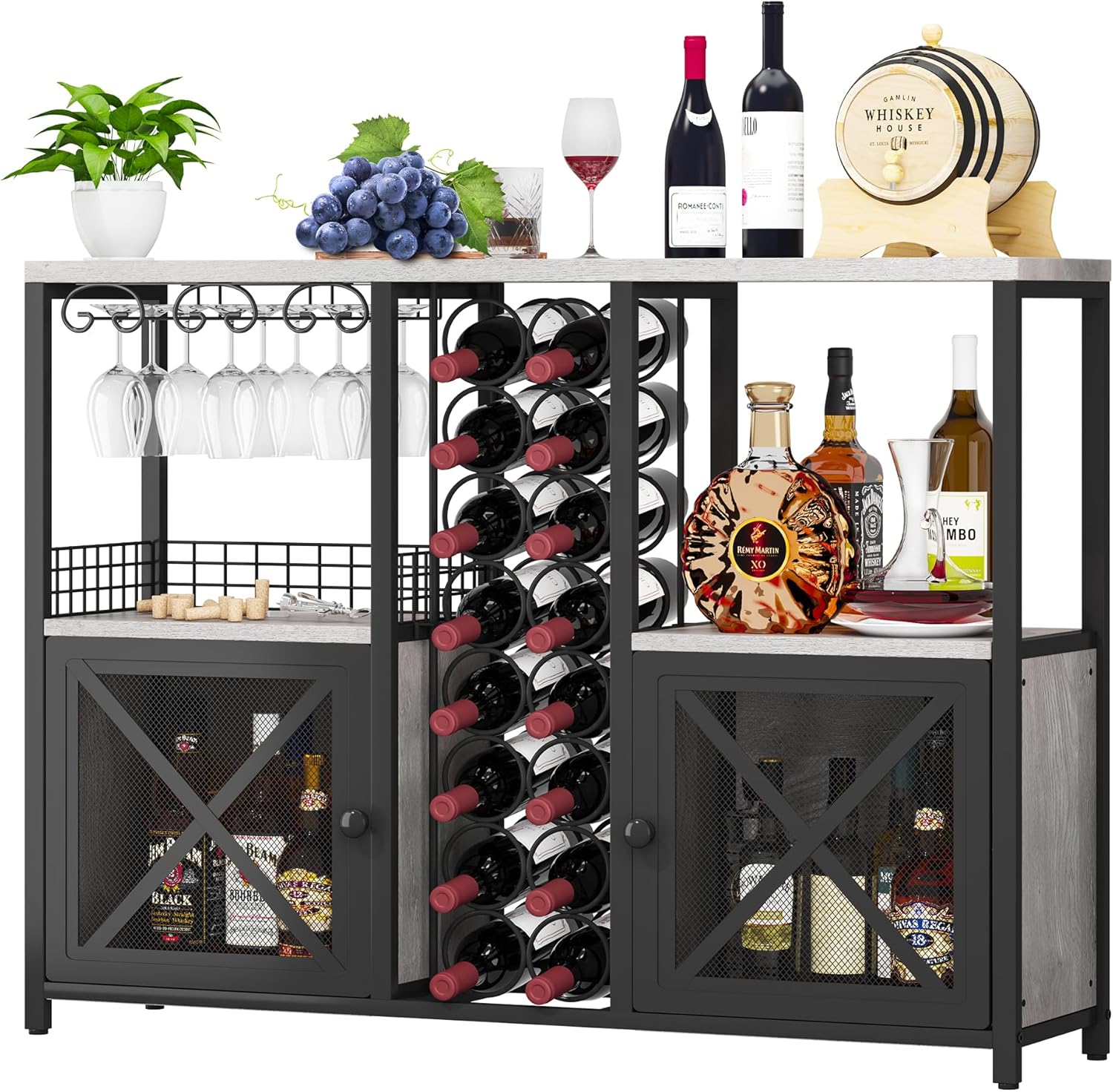 Mini Bars for Home, Wooden Coffee Bar Cabinet, Modern Liquor Cabinet for Liquor and Glasses, Farmhouse Buffet Wine Cabinet with Storage Sideboard for Home Kitchen Dining Room