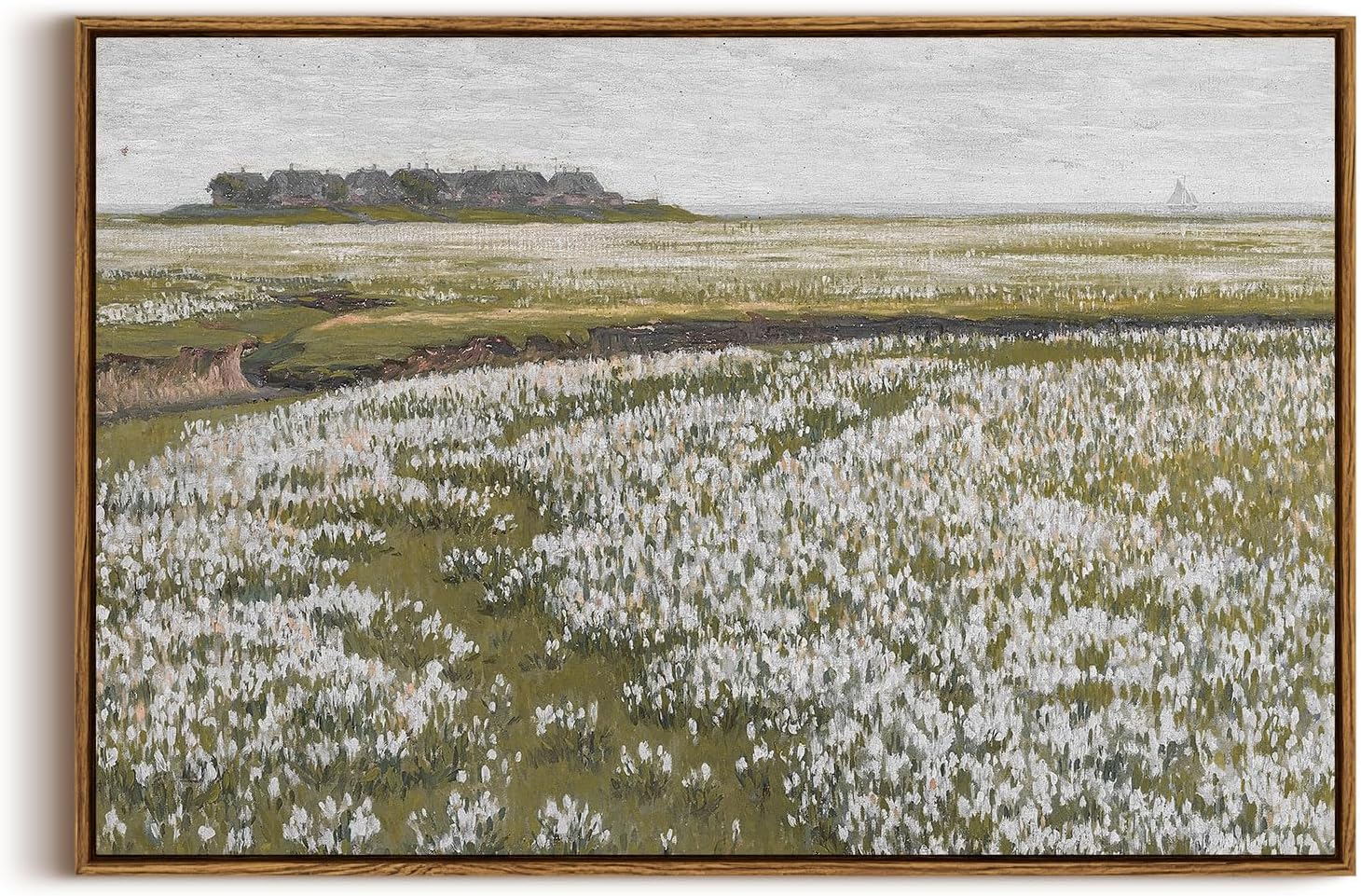 Framed Canvas Wall Art, Meadow with Flowers Painting, Landscape for Living Room, Bedroom, Home, Bathroom Decor, 8x10