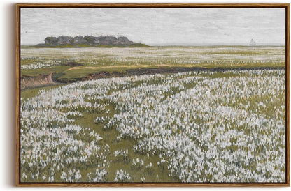 Framed Canvas Wall Art, Meadow with Flowers Painting, Landscape for Living Room, Bedroom, Home, Bathroom Decor, 8x10