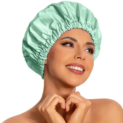 Reusable Shower Cap for Women, Large Waterproof Shower Bonnet Washable Elastic Band Bath Hair Hat for Long Hair, Braids(Pink)