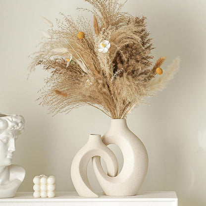 Ceramic Vase Set of 2, Nordic Modern Boho ins Style Decorative Ceramic Aesthetic Flower Vase for Home Decor (Milky White W 6.3" X H 8.4")