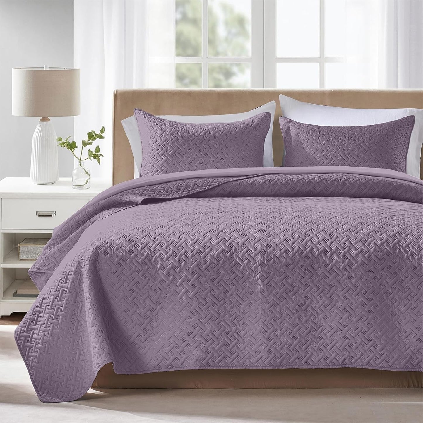 Quilts Queen Size - Ultra Soft Navy Blue Quilt Lightweight Microfiber Bedspreads, Classic Basket Weave Pattern Bedspread Bed Coverlet 3 Pieces for All-Season (1 Quilt, 2 Pillow Shams) | Breathable material, Easy care