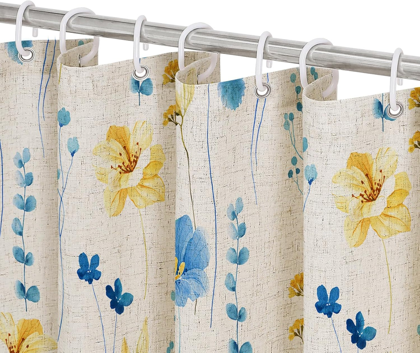 Watercolor Floral Shower Curtain, Sage Green Beige Flower Shower Curtain for Bathroom, Modern Minimalist White Waterproof Fabric Shower Curtain Set 72x72 Inch