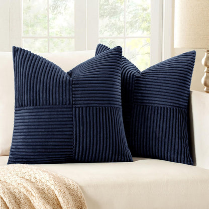 MIULEE Black Decorative Throw Pillow Covers 18x18 Inch for Couch Bed Sofa Pack of 2 Boho Farmhouse Throw Pillows Soft Cross Corduroy Patchwork Textured Cushion Cases