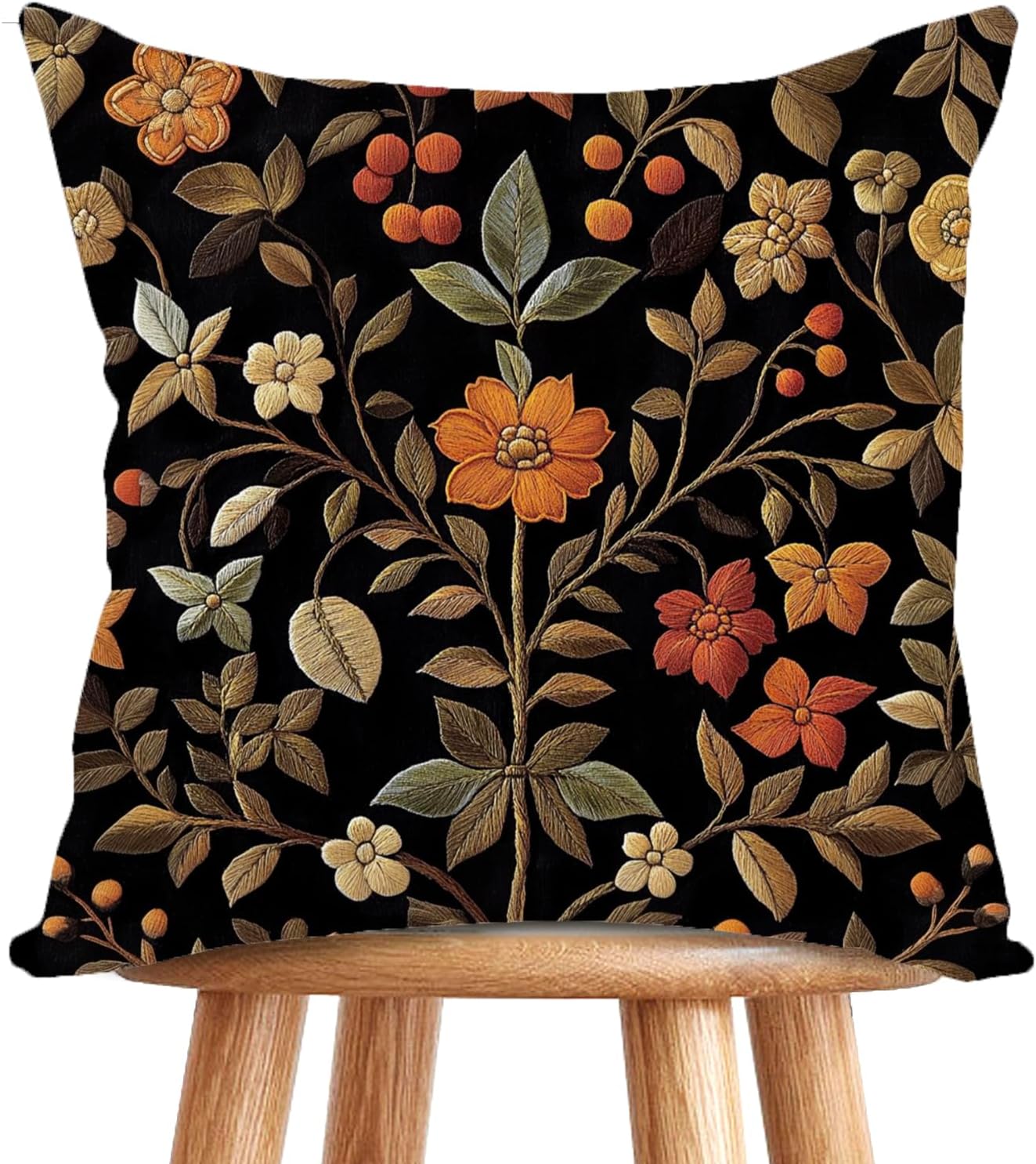 William Morris Abstract Vintage Print Floral Velvet Design Throw Pillow Covers Home Decor, Retro Art Decor Pillowcase Cushion Cover for Bed Sofa Living Room, Square 18x18inch (Black-Floral2)