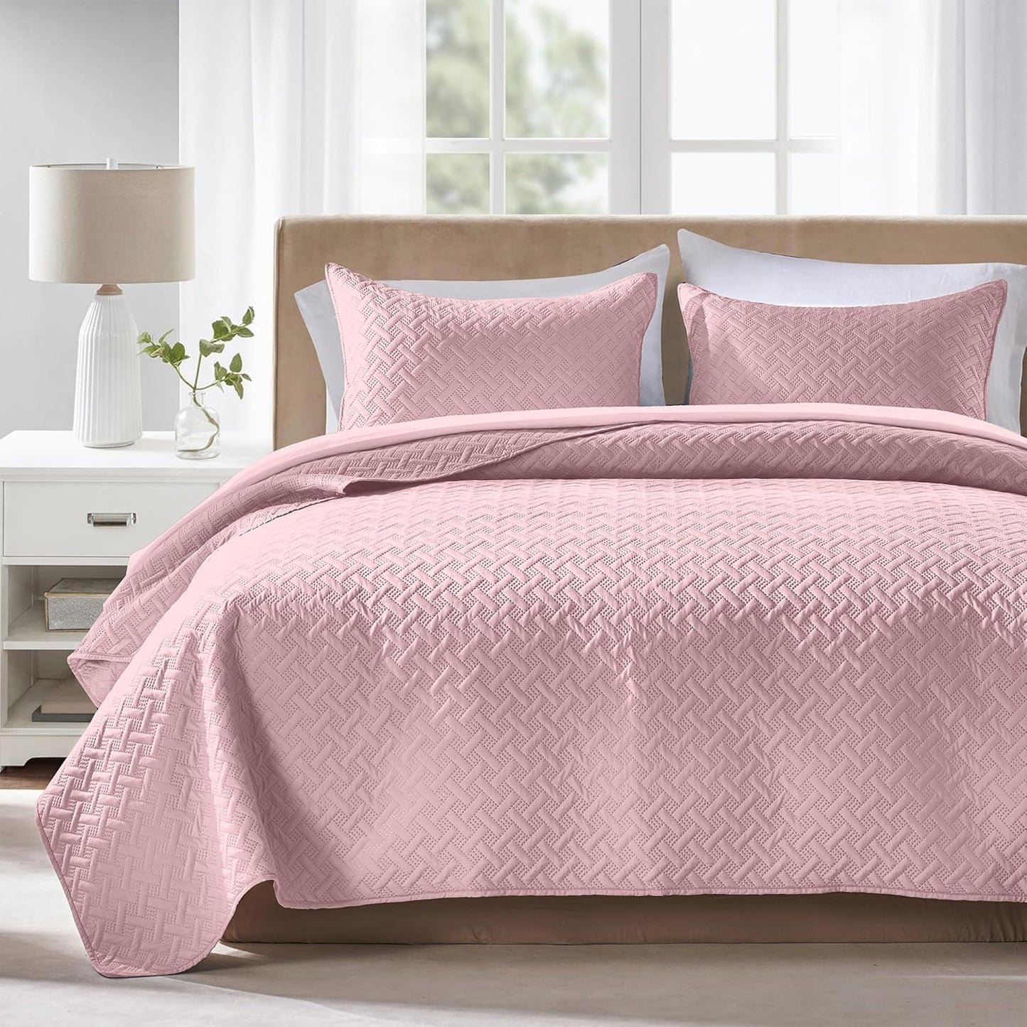 Quilts Queen Size - Ultra Soft Navy Blue Quilt Lightweight Microfiber Bedspreads, Classic Basket Weave Pattern Bedspread Bed Coverlet 3 Pieces for All-Season (1 Quilt, 2 Pillow Shams) | Breathable material, Easy care
