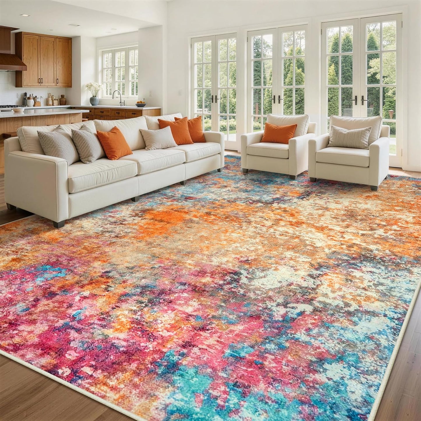 8x10 Area Rugs for Living Room Rug Washable: Abstract Large Rug for Dining Room Bedroom Carpet Non Slip 8 by 10 Indoor Modern Nursery Home Office Blue Grey