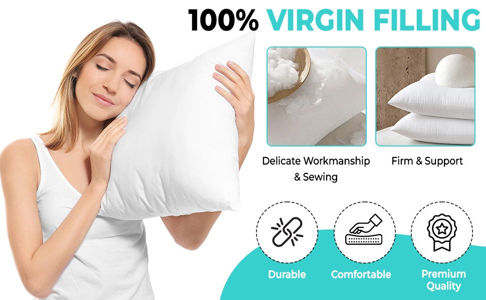 QUBA LINEN 18 x 18 Throw Pillow Insert - Pack of 2 White, Down Alternative Pillow Inserts for Decorative Pillow Covers, Throw Pillows for Bed, Couch Pillows for Living Room (Pack of 2)