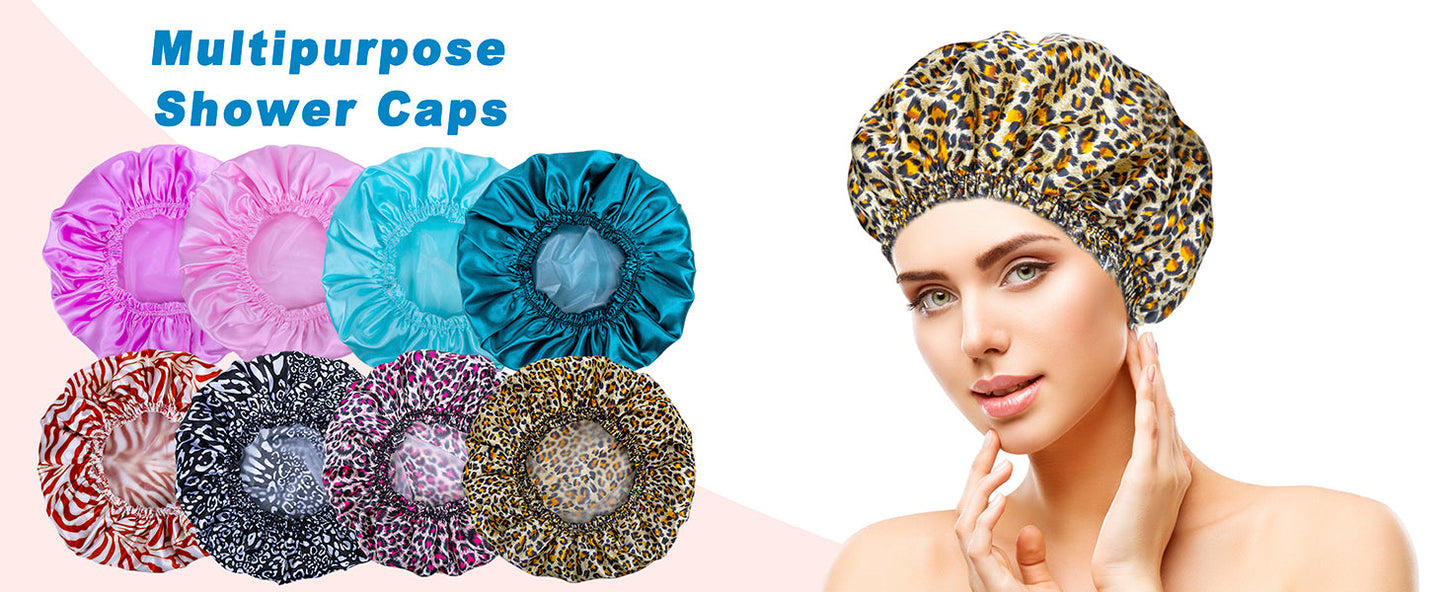 4 PCS Shower Caps for Women, Elastic and Reusable Bath Caps, Double Waterproof Layers Shower Cap, Bathing Shower Caps, Environmental Protection Hair Bath Hat - Printed Color