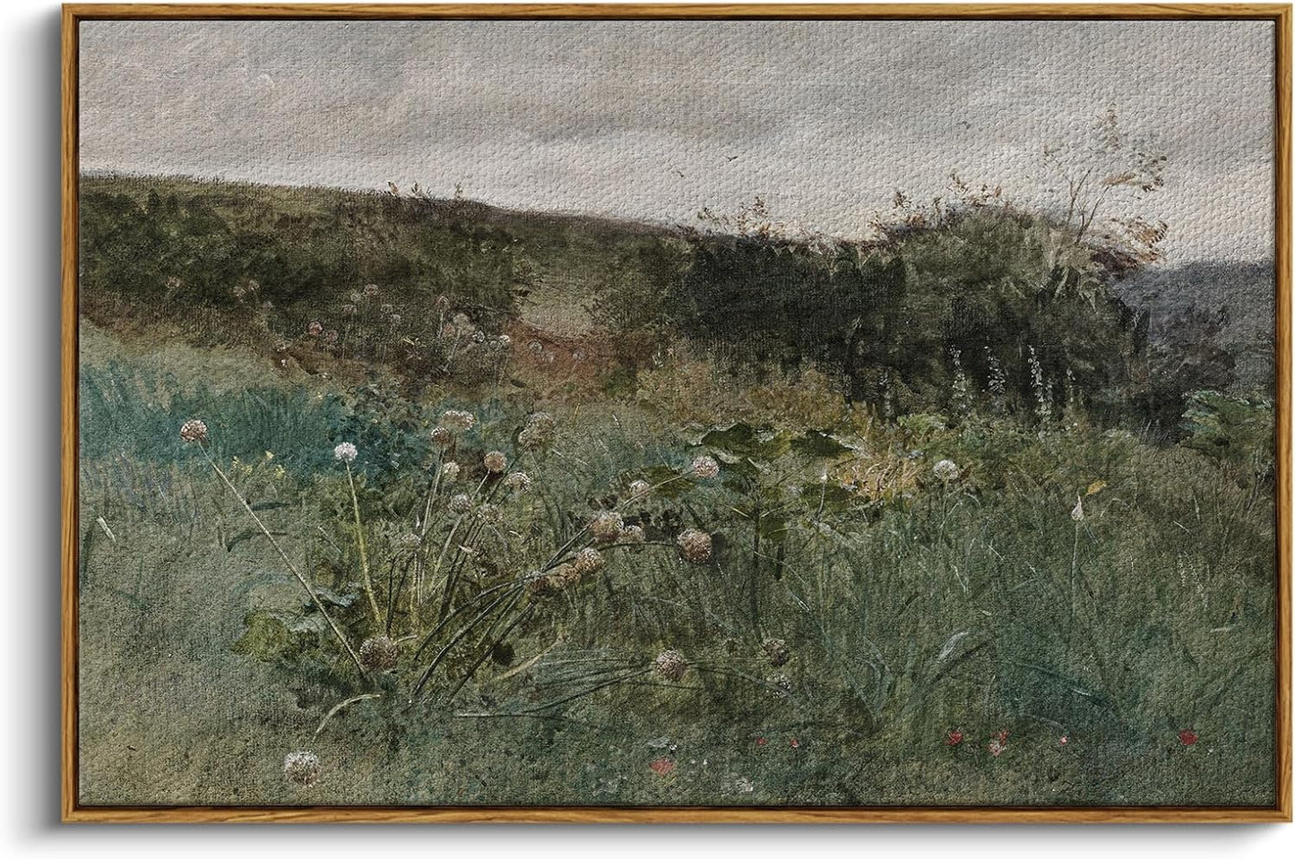 Framed Canvas Wall Art, Meadow with Flowers Painting, Landscape for Living Room, Bedroom, Home, Bathroom Decor, 8x10