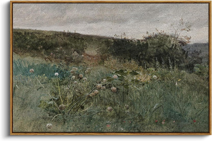 Framed Canvas Wall Art, Meadow with Flowers Painting, Landscape for Living Room, Bedroom, Home, Bathroom Decor, 8x10