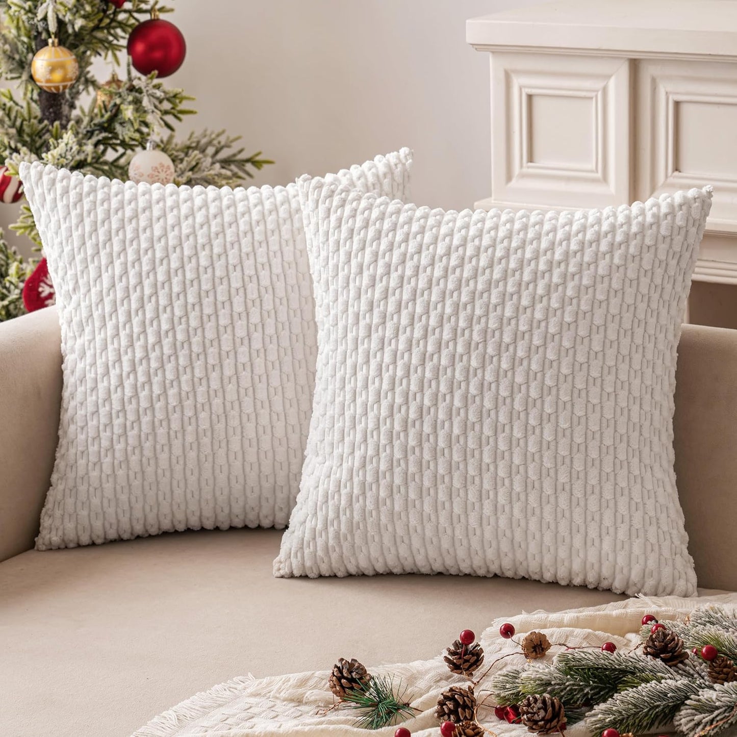 MIULEE Pack of 2 Decorative Throw Pillow Covers 18x18 Inch Soft Boho Striped Textured Corduroy Pillow Covers Spring Modern Farmhouse Home Decor for Couch Bed Sofa Living Room Sage Green