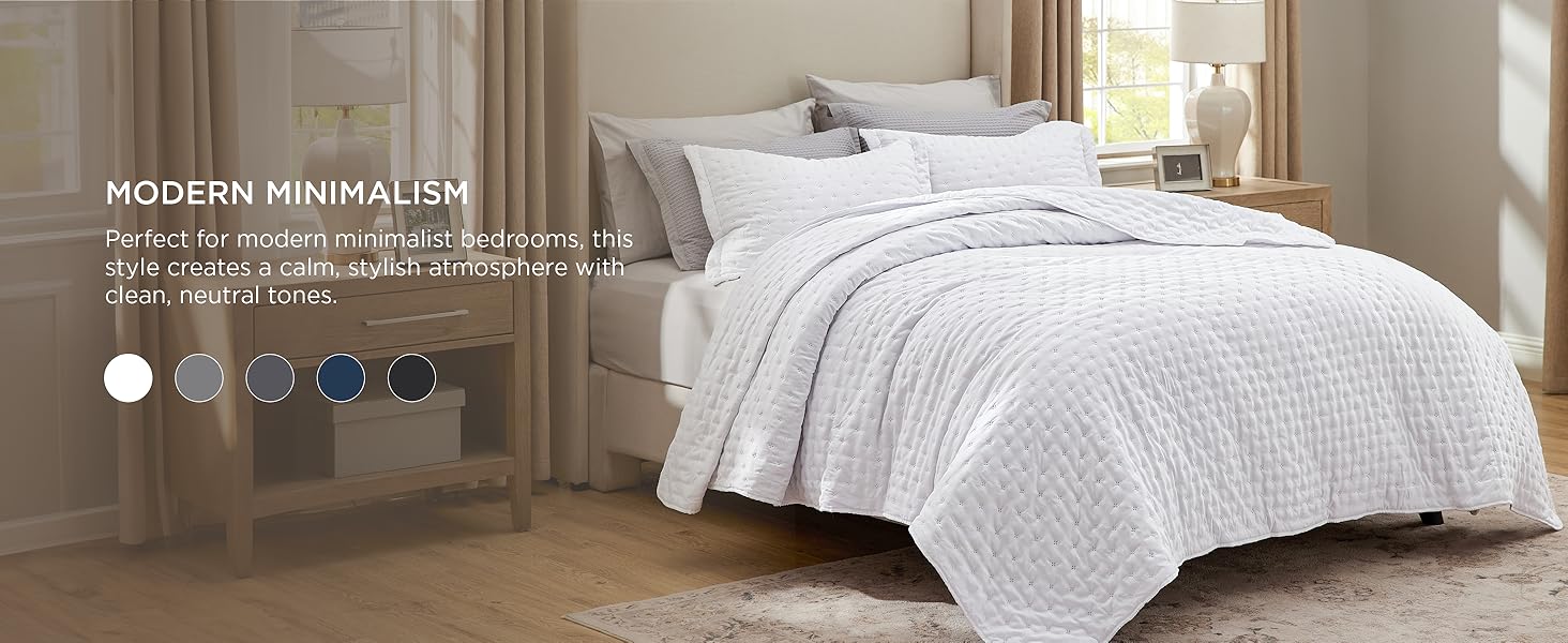 Quilts Queen Size - Bright White Bedspread Queen Size & Lightweight Comforter, Modern Coverlet with Clover Pattern, Ultra Soft All-Season Bedding, 90 x 96 Inches | Stitch-Free Quilting, Lightweight, Summer Bedding Set, Machine Washable, Pet-Friend