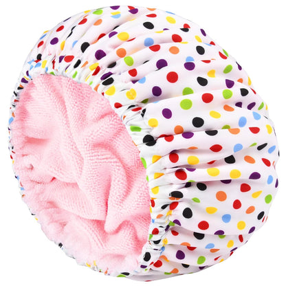Shower Cap for Women Terry Lined Bath Cap Large Reusable Waterproof Elastic Band Pink Shower Caps for Long Thick Hair Soft Bath Shower Hair Caps