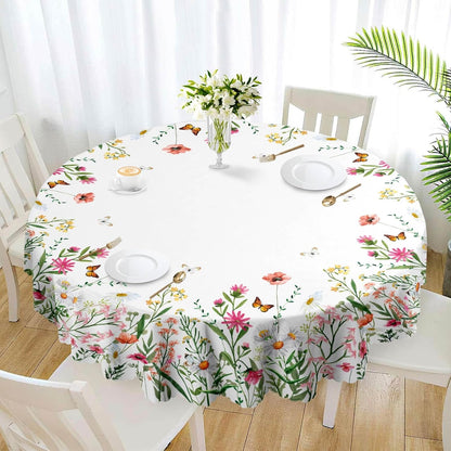 Round Tablecloth, Summer Tablecloths Polyester Waterproof Stain Wrinkle Free, Indoor and Outdoor Table Cover for Kitchen Party Dining Table