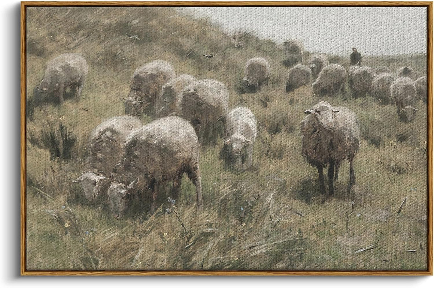 Framed Canvas Wall Art, Meadow with Flowers Painting, Landscape for Living Room, Bedroom, Home, Bathroom Decor, 8x10