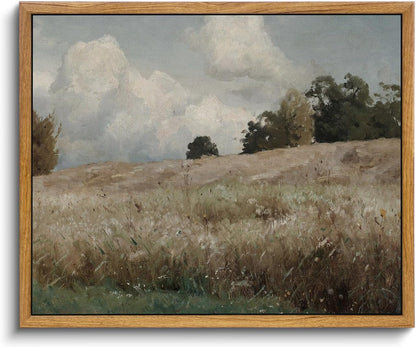 Framed Canvas Wall Art, Meadow with Flowers Painting, Landscape for Living Room, Bedroom, Home, Bathroom Decor, 8x10