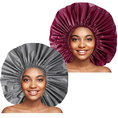 Super Jumbo Shower Cap 2 PCS Waterproof Shower Caps for Women, Extra Large Shower Cap, Reusable Super Large Bath Caps Hair Cap for Long Thick Curly Hair, Locs, Twist Braids - Black + White