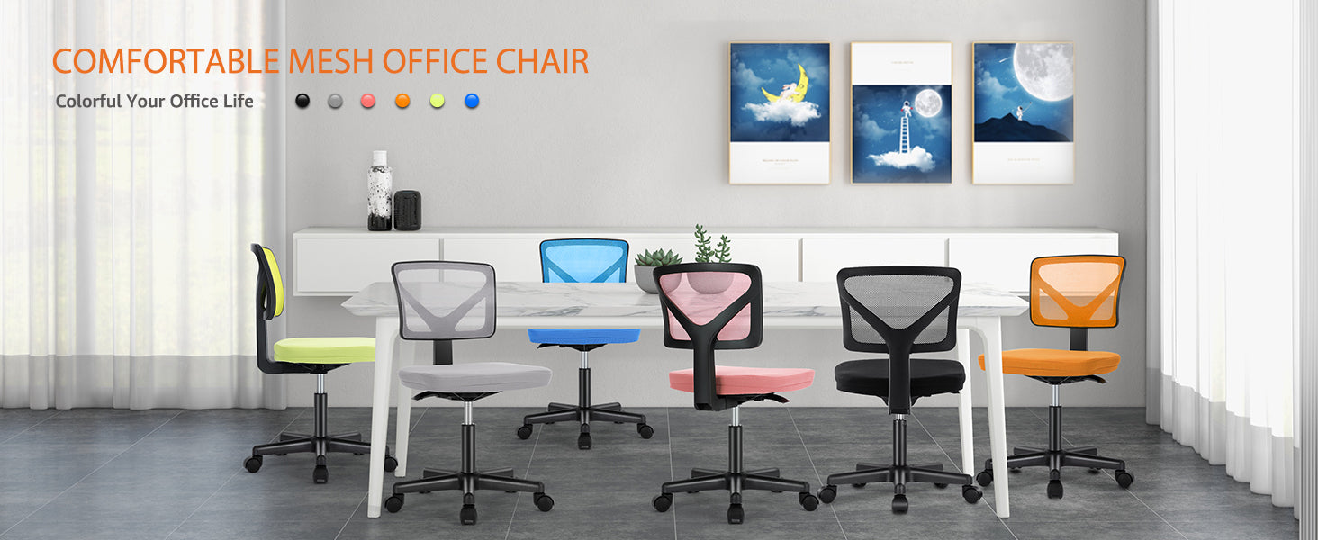 Small Office Desk Chair, Ergonomic Low-Back Mesh Rolling Work Swivel Chairs with Wheels, Armless Comfortable Seat Lumbar Support for Home, Bedroom, Study, Student, Adults,Classic Black