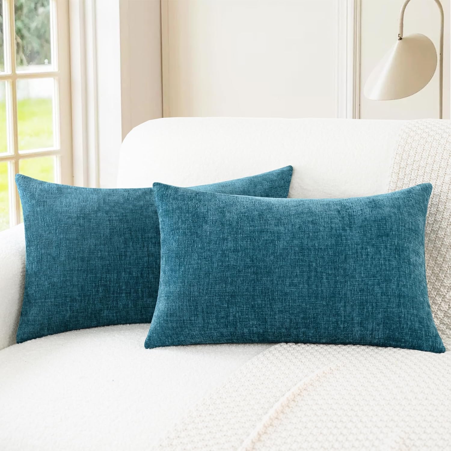 CaliTime Throw Pillow Covers Decorative 18 X 18 Inches Pack of 2 Cozy Chenille Cushion Cases for Couch Sofa Bed Living Room Home Navy Blue