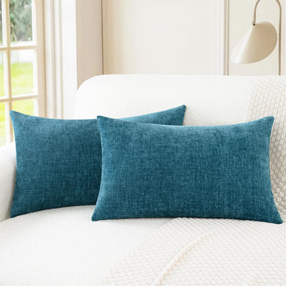 CaliTime Throw Pillow Covers Decorative 18 X 18 Inches Pack of 2 Cozy Chenille Cushion Cases for Couch Sofa Bed Living Room Home Navy Blue