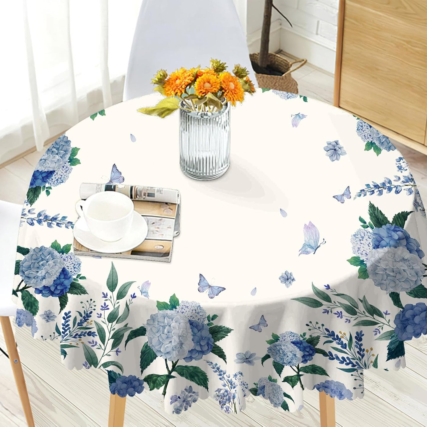 Round Tablecloth, Summer Tablecloths Polyester Waterproof Stain Wrinkle Free, Indoor and Outdoor Table Cover for Kitchen Party Dining Table