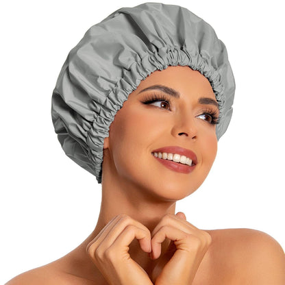 Reusable Shower Cap for Women, Large Waterproof Shower Bonnet Washable Elastic Band Bath Hair Hat for Long Hair, Braids(Pink)