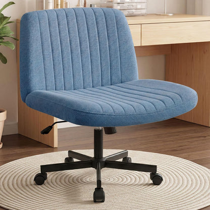 Chair Wheels Wide Cross Legged Office Desk Vanity Chair Comfy Fabric Armless Adjustable Swivel for Home Computer Task (Beige Wheel, Fabric)