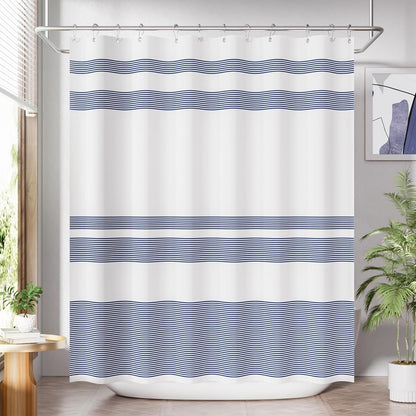 Shower Curtain, Washable Cloth Black Shower Curtain Sets with 12 Shower Curtain Hooks, Fabric Rustic Black and White Striped Curtain, Farmhouse Bathroom Curtains, 72x72 Inches