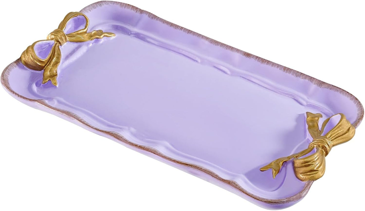 Jewelry Organizer, Decorative Tray for Jewelry, Towel, Storage, Rings, Bracelets, Earrings, Cosmetics, Retro Design, Bow Decor Resin Plate Coquette for Room Decor, White