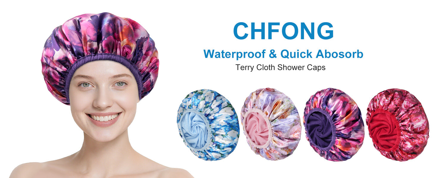 4 PCS Shower Caps for Women, Elastic and Reusable Bath Caps, Double Waterproof Layers Shower Cap, Bathing Shower Caps, Environmental Protection Hair Bath Hat - Printed Color