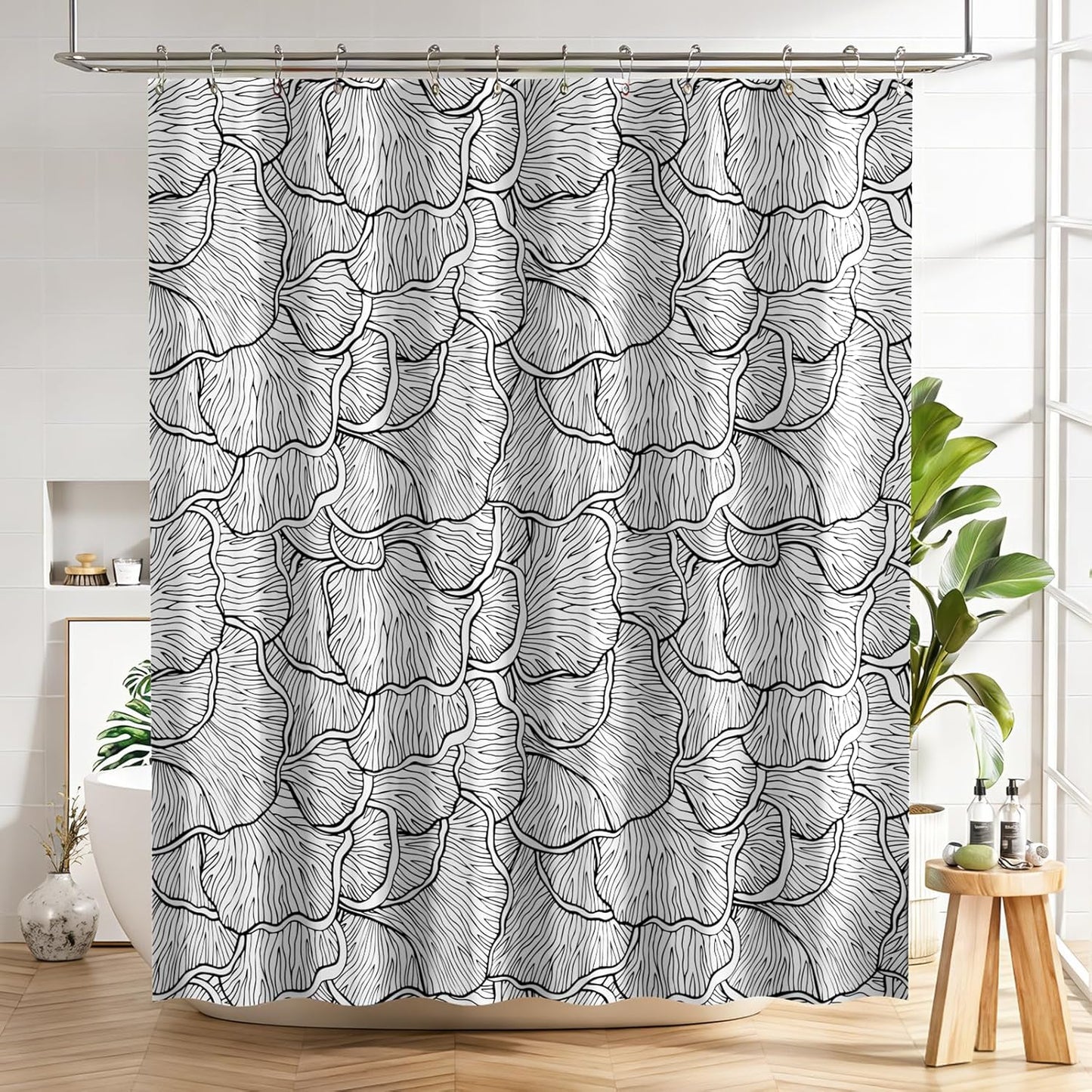 Shower Curtain, Washable Cloth Black Shower Curtain Sets with 12 Shower Curtain Hooks, Fabric Rustic Black and White Striped Curtain, Farmhouse Bathroom Curtains, 72x72 Inches