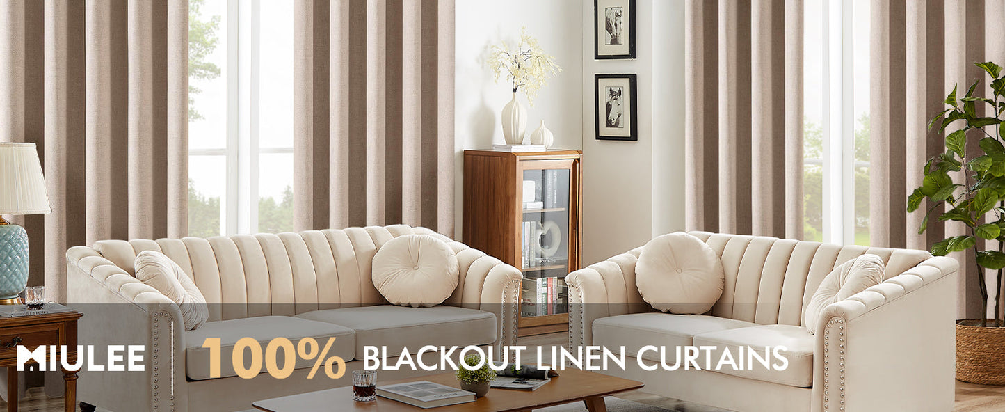 100% Blackout Linen Textured Curtains for Bedroom Solid Thermal Insulated Natural Beige Grommet Room Darkening Curtains & Drapes Luxury Decor for Living Room Nursery 52 x 84 Inch (2 Panels)