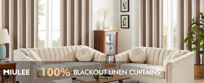 100% Blackout Linen Textured Curtains for Bedroom Solid Thermal Insulated Natural Beige Grommet Room Darkening Curtains & Drapes Luxury Decor for Living Room Nursery 52 x 84 Inch (2 Panels)