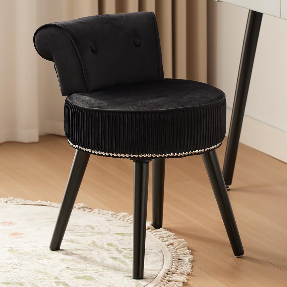 Chair with Adjustable Backrest Makeup Vanity Stool with Back Multifunction Armless Chair for Dressing Home Office Kitchen Dinning Room and Living Room (Velvet White)