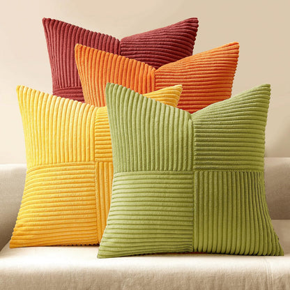 MIULEE Teal Orange Decorative Throw Pillow Covers 18x18 Inch Set of 4 Boho Corduroy Striped Cushion Cases Modern Farmhouse Patchwork Pillow Cases for Couch Sofa Bedroom Home Decor
