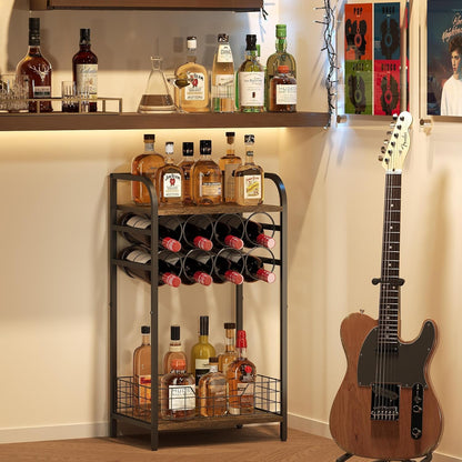 3-Tier Wine Rack Freestanding Floor Cabinet Corner Bar Cabinet Bar Cart,12 Individual Wine Storage Bottle Compartments Corner Bar Cabinet Holder (3-Tier Wine Rack 07)