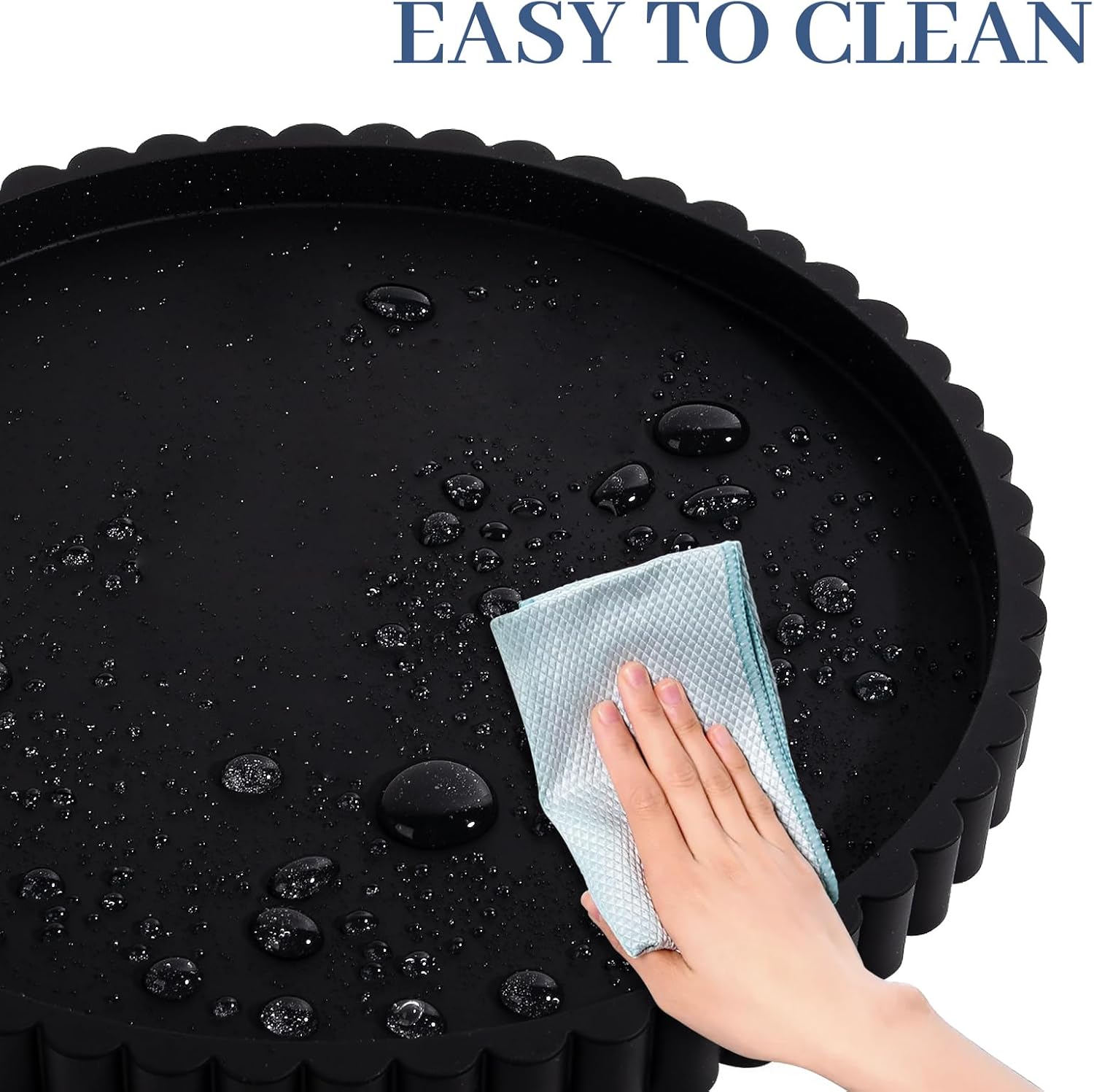 Round Bathroom Tray Silicone Kitchen Counter Decor Vanity Organizer Decorative Coffee Table Tray for Perfume, Candle, Soap Dish, 9 Inch, Black