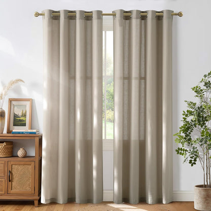 Natural Linen Curtains 84 inch Long 2 Panels Set, Grommet Top Thick Linen Burlap Semi Sheer Vertical Drapes Privacy Assured with Light Filtering for Bedroom/Living Room, W55 x L84