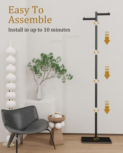 Garment Rack, Freestanding Metal Coat Racks, Z-shaped Coat Tree with Natural Rock Base, for Bedroom, Office, Hallway, Entryway, Living Room, 175cm, Black
