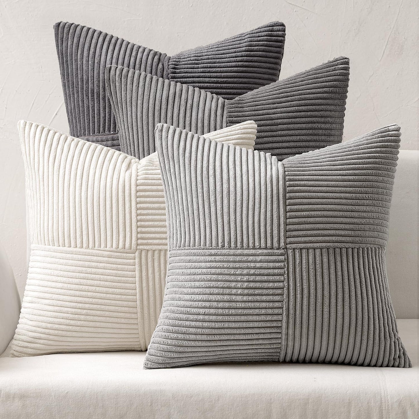 MIULEE Teal Orange Decorative Throw Pillow Covers 18x18 Inch Set of 4 Boho Corduroy Striped Cushion Cases Modern Farmhouse Patchwork Pillow Cases for Couch Sofa Bedroom Home Decor