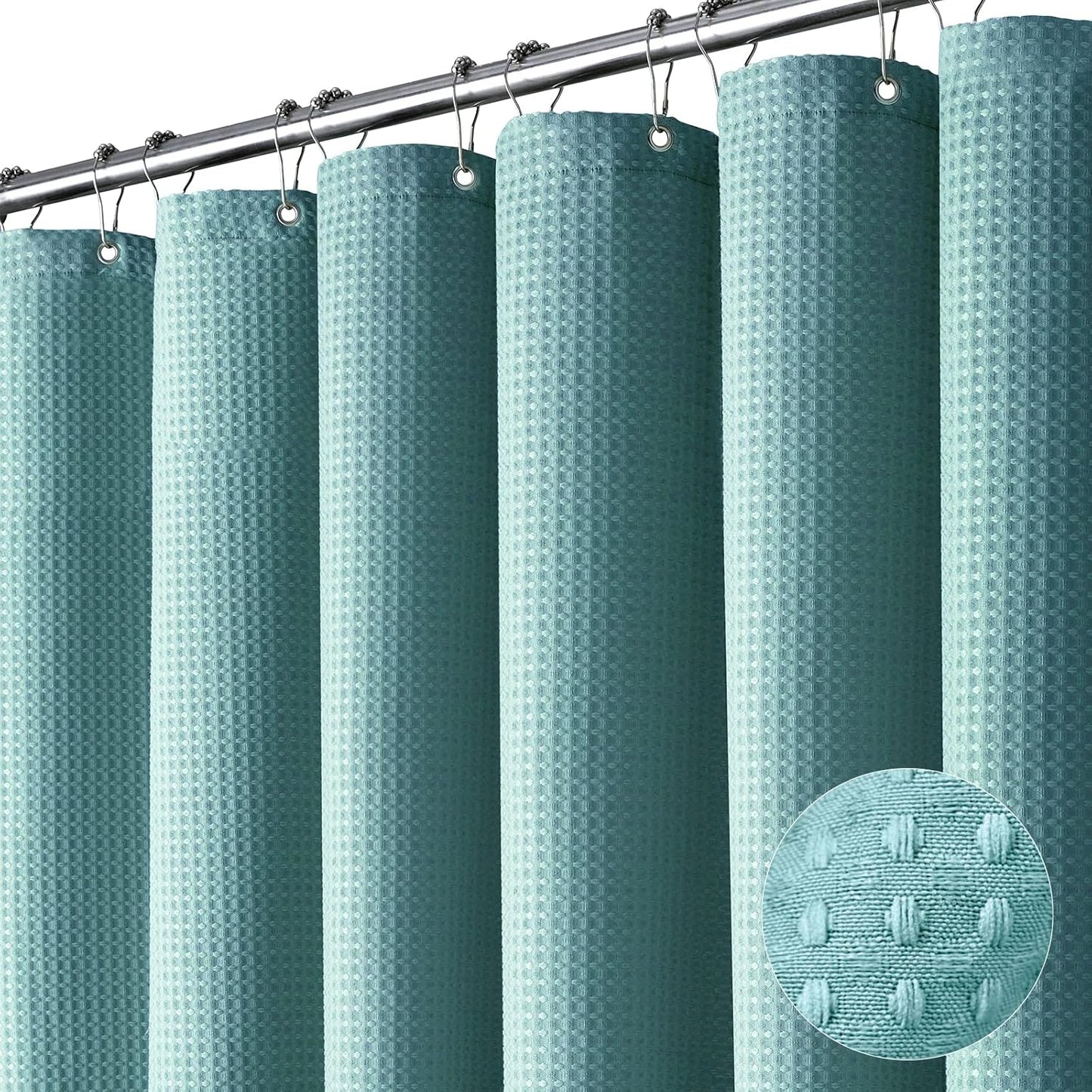 Dynamene Sage Green Shower Curtain - Waffle Textured Heavy Duty Thick Fabric Shower Curtains for Bathroom, 256GSM Luxury Weighted Polyester Cloth Bath Curtain Set with 12 Plastic Hooks，72Wx72H,Green
