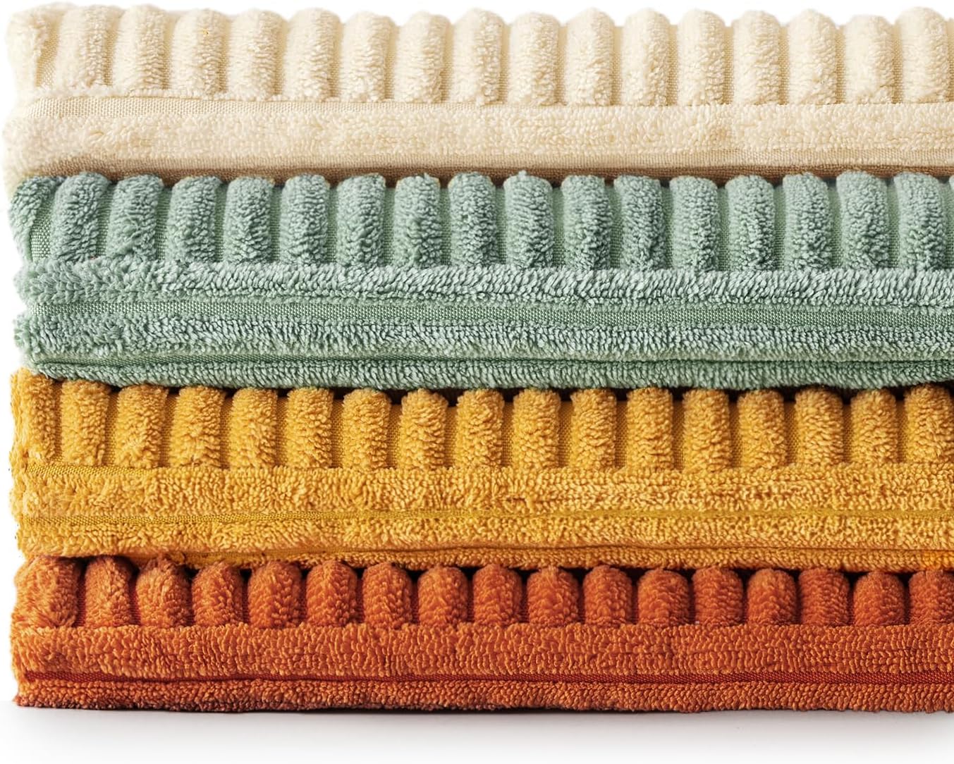 MIULEE Teal Orange Decorative Throw Pillow Covers 18x18 Inch Set of 4 Boho Corduroy Striped Cushion Cases Modern Farmhouse Patchwork Pillow Cases for Couch Sofa Bedroom Home Decor