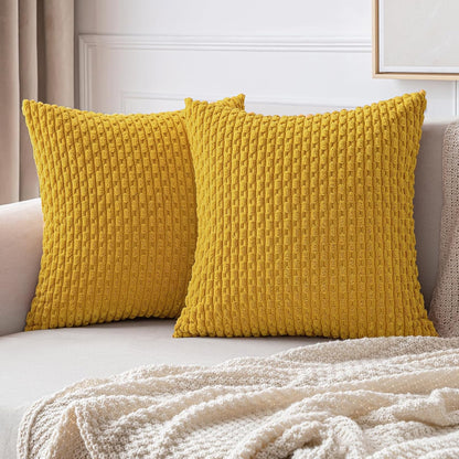 MIULEE Pack of 2 Decorative Throw Pillow Covers 18x18 Inch Soft Boho Striped Textured Corduroy Pillow Covers Spring Modern Farmhouse Home Decor for Couch Bed Sofa Living Room Sage Green