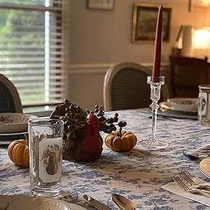 Pastoral Round Tablecloth - 60 Inch Dia. Table Cloth - Washable Table Cover with Dust-Proof Wrinkle Resistant for Restaurant, Picnic, Indoor and Outdoor Dining, Floral (Dark Blue)