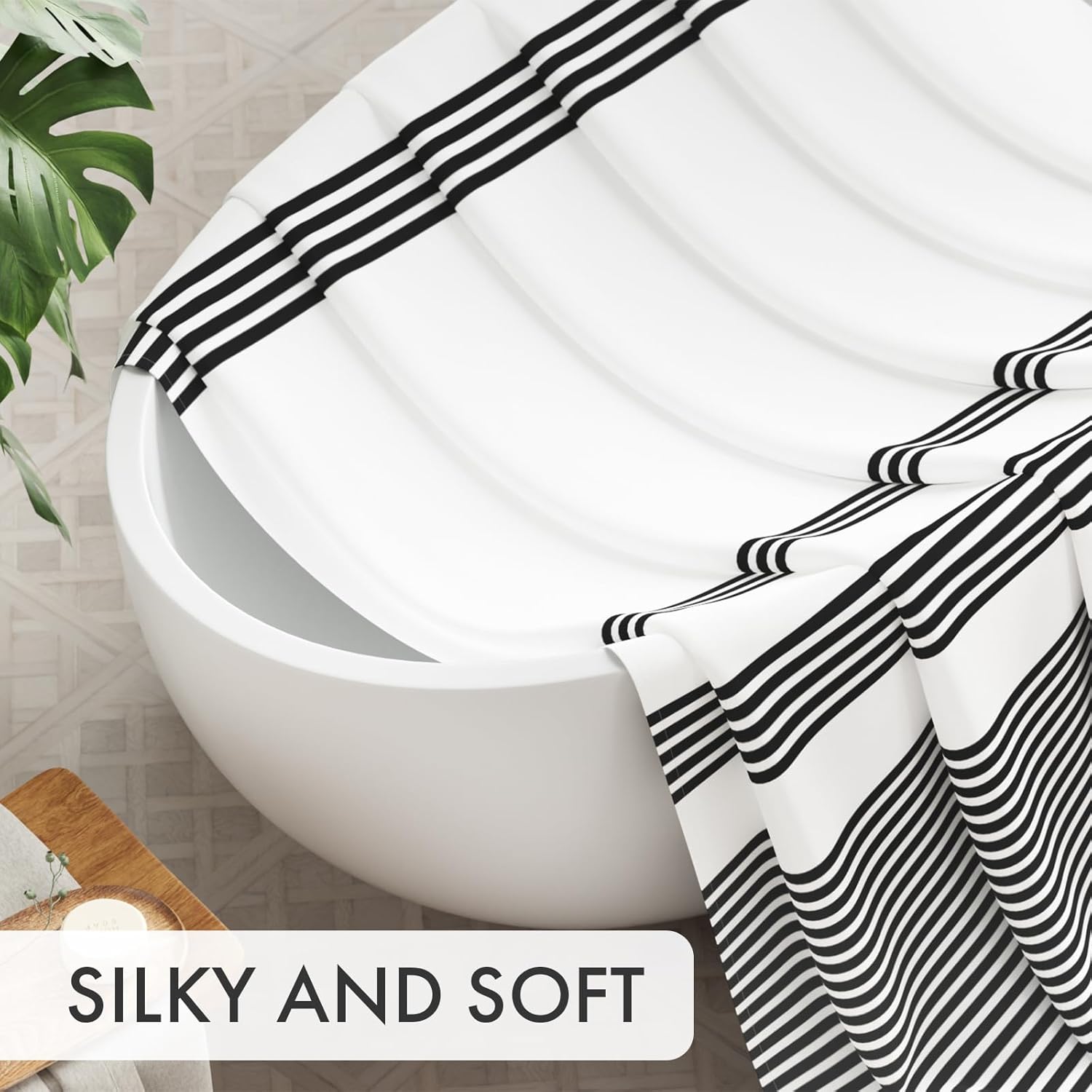 Shower Curtain, Washable Cloth Black Shower Curtain Sets with 12 Shower Curtain Hooks, Fabric Rustic Black and White Striped Curtain, Farmhouse Bathroom Curtains, 72x72 Inches