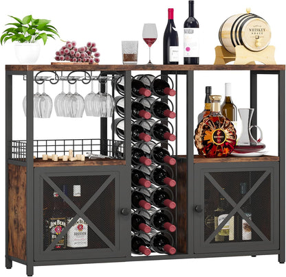 Mini Bars for Home, Wooden Coffee Bar Cabinet, Modern Liquor Cabinet for Liquor and Glasses, Farmhouse Buffet Wine Cabinet with Storage Sideboard for Home Kitchen Dining Room